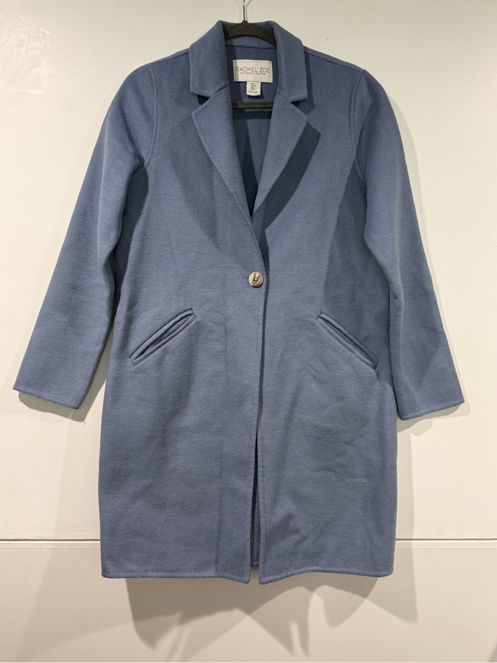 Rachel Zoe Dusty Blue Single-Button Wool-Blend Trench Coat
